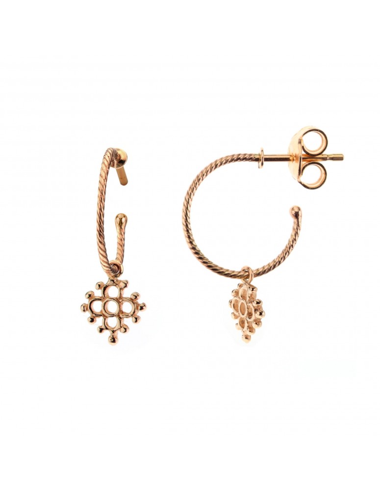 Mini flowered cross earrings in gold